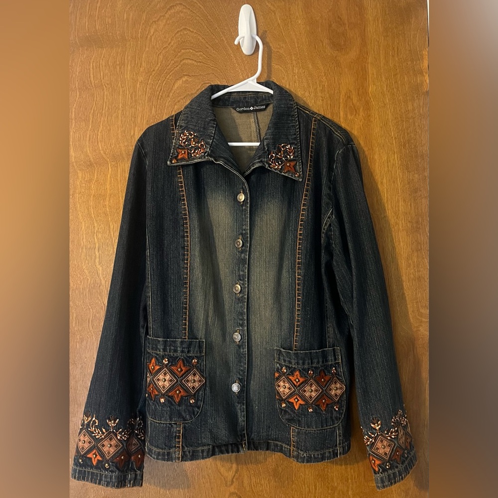Gordon James Vintage Embroidered Dark Wash Denim Jacket